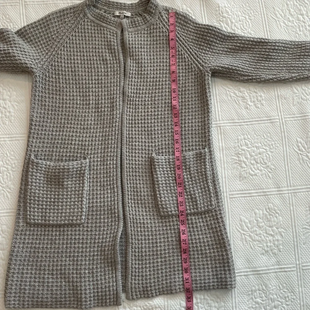 Madewell Waffle Stitch Long Sweater Cardigan Coat Pockets Gray/Silver Wool Blend